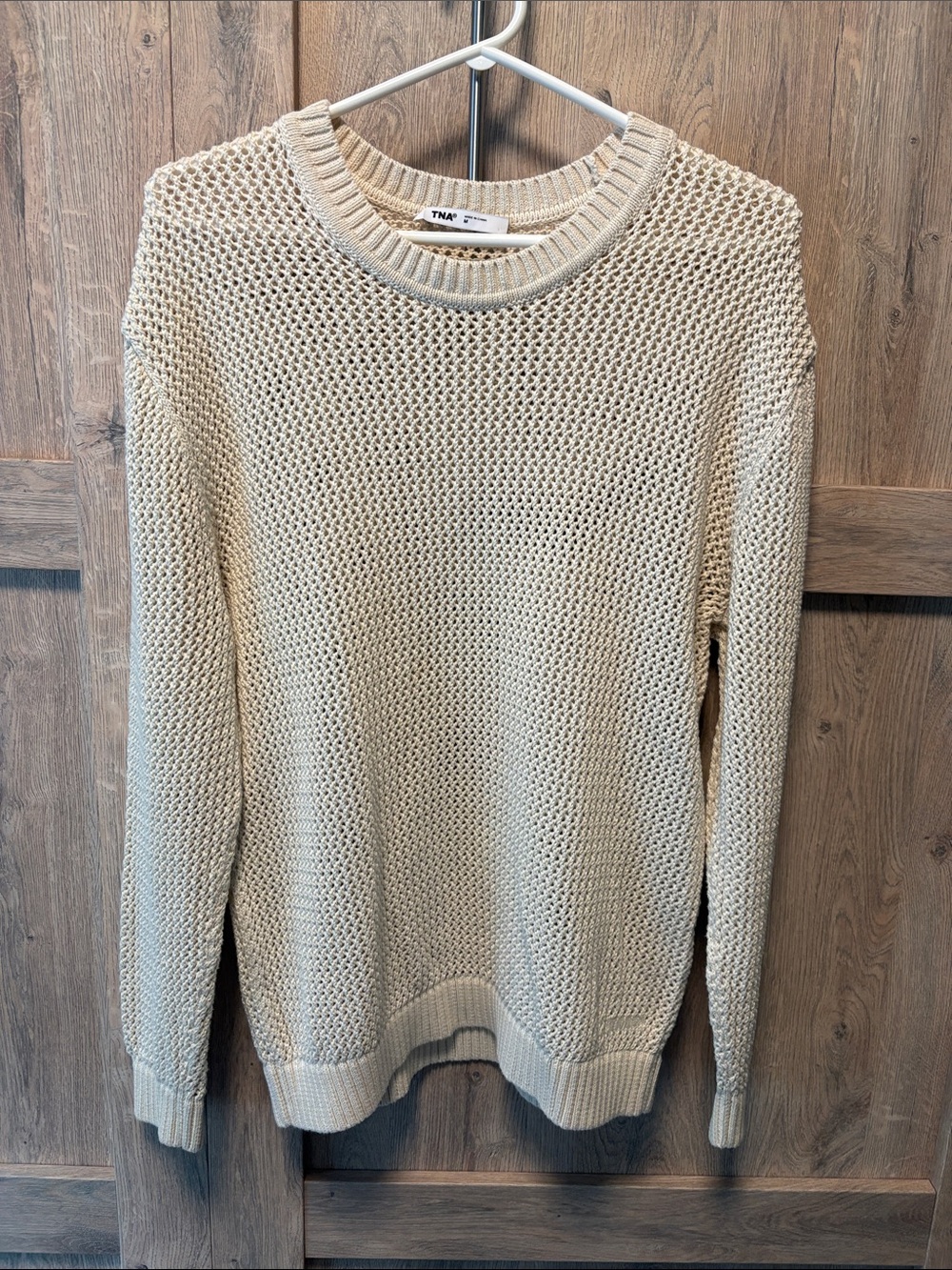TNA Cream Open-Weave Crewneck Sweater